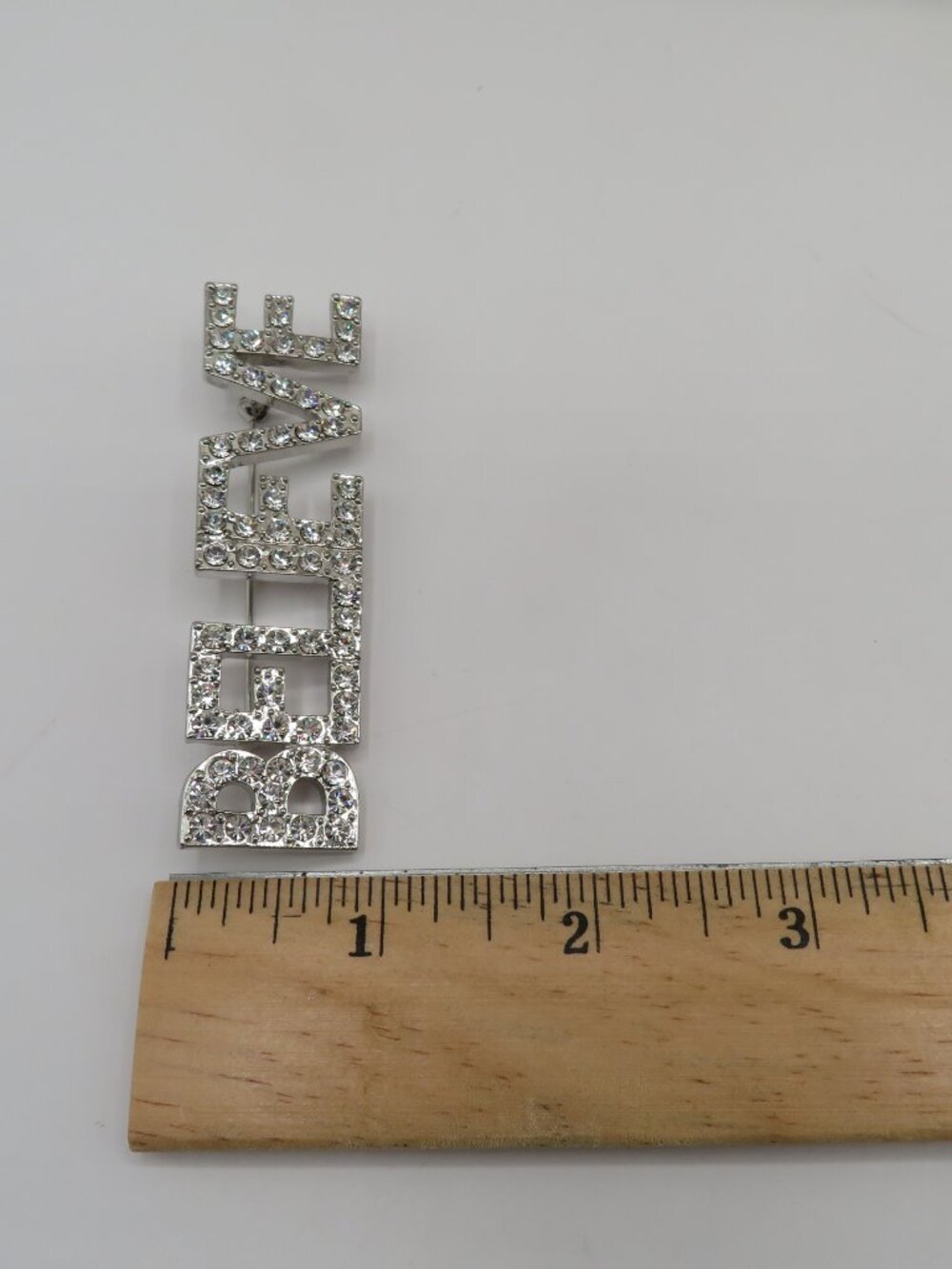 Believe Rhinestone Silver Tone Brooch - Picture 6 of 7